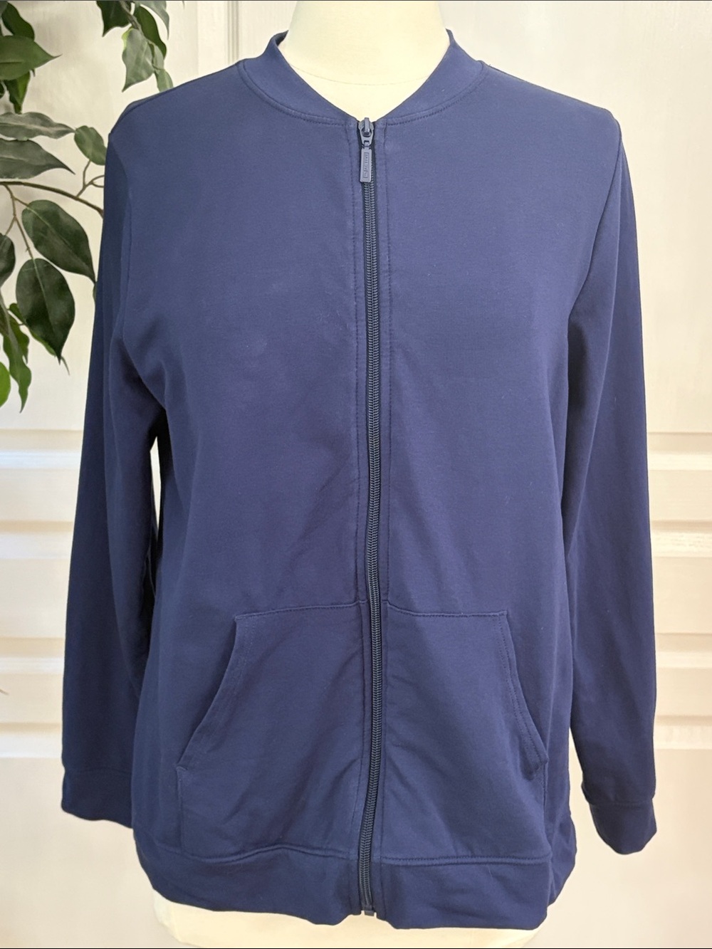 Denim & Co. Active French Terry Zip Jacket w/ Kangaroo Pocket ~ Navy
